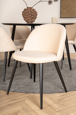 Venture Home Dipp Matbord - 115cm - Svart faner / Helsvarta ben + Velvet Stitches Stol - Svart / Beige Velvet_4