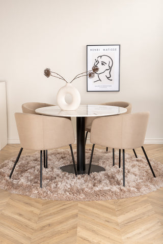 Venture Home Estelle Runt Matbord ø106 H75 - Vit / Svart+Berit Stol - Svart / Beige Tyg (Polyesterlinne )_4