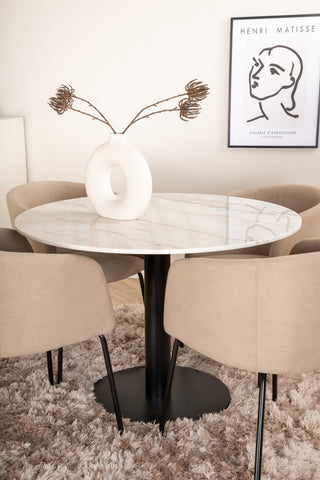 Venture Home Estelle Runt Matbord ø106 H75 - Vit / Svart+Berit Stol - Svart / Beige Tyg (Polyesterlinne )_4