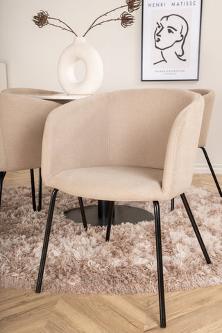 Venture Home Estelle Runt Matbord ø106 H75 - Vit / Svart+Berit Stol - Svart / Beige Tyg (Polyesterlinne )_4