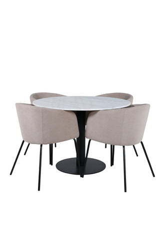 Venture Home Estelle Runt Matbord ø106 H75 - Vit / Svart+Berit Stol - Svart / Beige Tyg (Polyesterlinne )_4