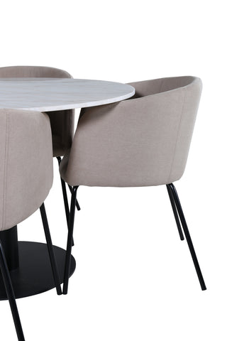 Venture Home Estelle Runt Matbord ø106 H75 - Vit / Svart+Berit Stol - Svart / Beige Tyg (Polyesterlinne )_4