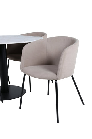 Venture Home Estelle Runt Matbord ø106 H75 - Vit / Svart+Berit Stol - Svart / Beige Tyg (Polyesterlinne )_4