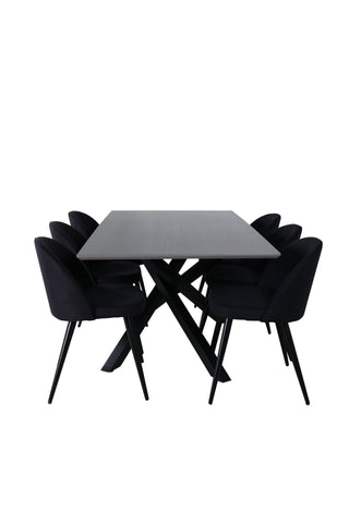 Venture Home Piazza Matbord , Svart Grå Faner+ Sammet Matbord Chiar , Svarta ben, Svart Tyg_6