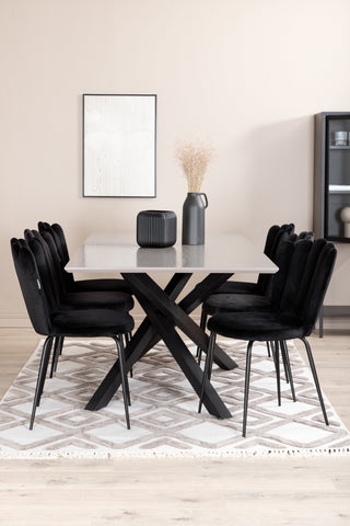 Venture Home Piazza Matbord , Svart Grå Faner+Limhamn Ljus , Stol , Svart Sammet_6
