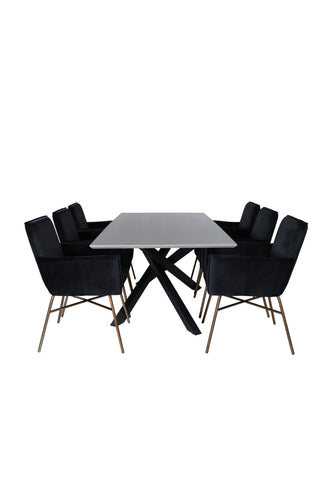 Venture Home Piazza Matbord , Svart Grå Faner+Petra Stol , Distressed Copper Black Velvet_6