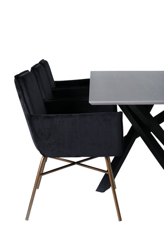 Venture Home Piazza Matbord , Svart Grå Faner+Petra Stol , Distressed Copper Black Velvet_6