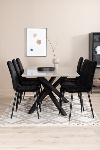 Venture Home Piazza Matbord , Svart Grå Faner+Windu Lyx Stol , Svart Svart Sammet_6