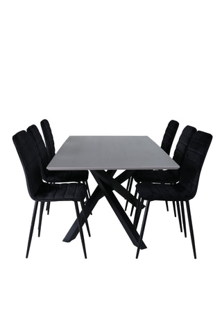 Venture Home Piazza Matbord , Svart Grå Faner+Windu Lyx Stol , Svart Svart Sammet_6