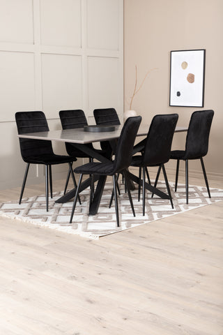 Venture Home Piazza Matbord , Svart Grå Faner+Windu Lyx Stol , Svart Svart Sammet_6
