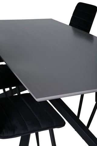 Venture Home Piazza Matbord , Svart Grå Faner+Windu Lyx Stol , Svart Svart Sammet_6
