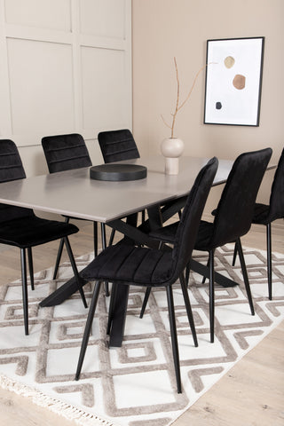 Venture Home Piazza Matbord , Svart Grå Faner+Windu Lyx Stol , Svart Svart Sammet_6