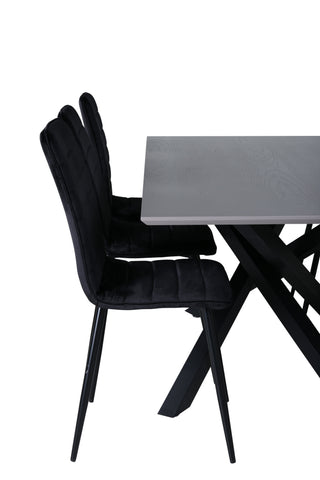 Venture Home Piazza Matbord , Svart Grå Faner+Windu Lyx Stol , Svart Svart Sammet_6