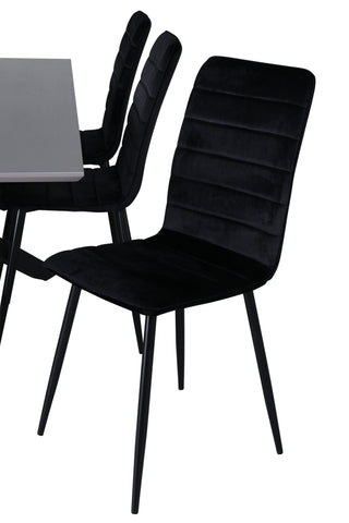 Venture Home Piazza Matbord , Svart Grå Faner+Windu Lyx Stol , Svart Svart Sammet_6