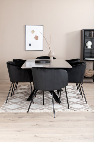 Venture Home Piazza Matbord , Svart Grå Faner+Berit Stol , Svart Svart Sammet_6