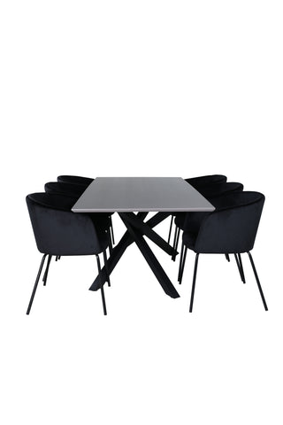 Venture Home Piazza Matbord , Svart Grå Faner+Berit Stol , Svart Svart Sammet_6