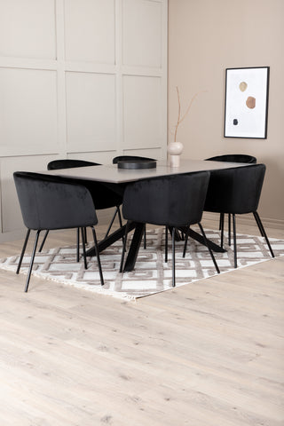 Venture Home Piazza Matbord , Svart Grå Faner+Berit Stol , Svart Svart Sammet_6