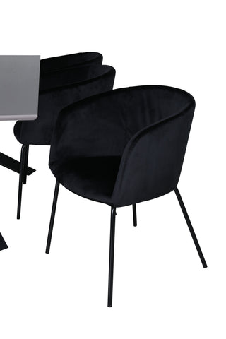 Venture Home Piazza Matbord , Svart Grå Faner+Berit Stol , Svart Svart Sammet_6