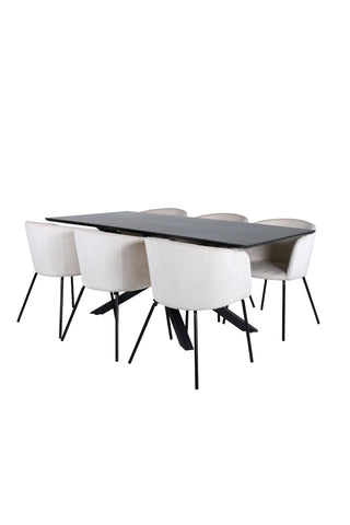 Venture Home Piazza Matbord - Svart / Svart Faner+Berit Stol - Svart / Beige Sammet_6