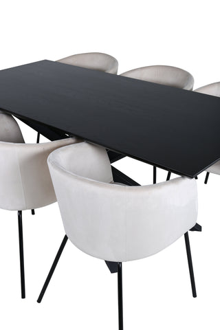 Venture Home Piazza Matbord - Svart / Svart Faner+Berit Stol - Svart / Beige Sammet_6