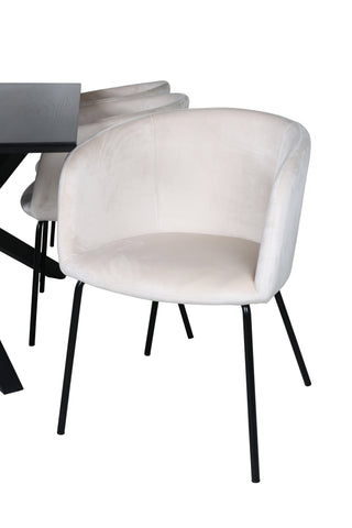 Venture Home Piazza Matbord - Svart / Svart Faner+Berit Stol - Svart / Beige Sammet_6