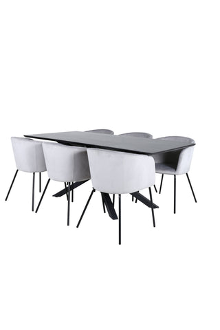 Venture Home Piazza Matbord - Svart / Svart Faner+Berit Stol - Svart / Ljusgrå Sammet_6