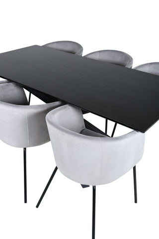 Venture Home Piazza Matbord - Svart / Svart Faner+Berit Stol - Svart / Ljusgrå Sammet_6