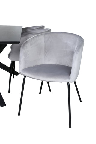 Venture Home Piazza Matbord - Svart / Svart Faner+Berit Stol - Svart / Ljusgrå Sammet_6
