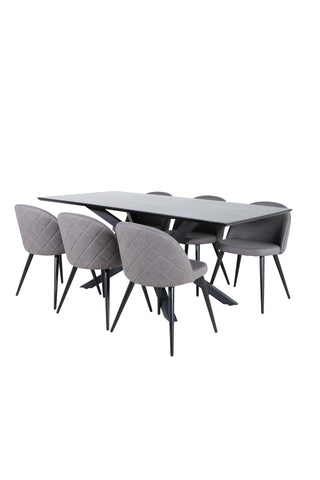 Venture Home Piazza Matbord - Svart / Svart Faner+Velvet Stitches Stol - Svart / Grå Micro Fibre_6