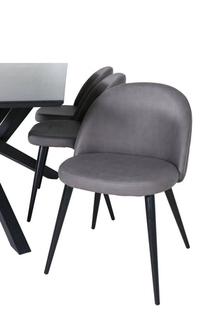 Venture Home Piazza Matbord - Svart / Svart Faner+Velvet Stitches Stol - Svart / Grå Micro Fibre_6