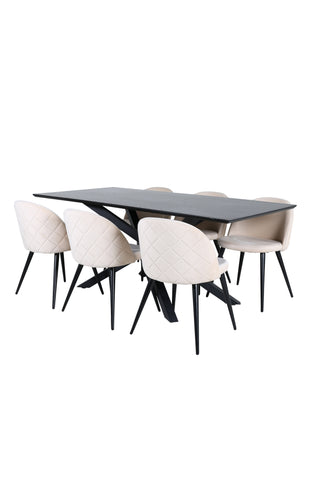 Venture Home Piazza Matbord - Svart / Svart Faner+Velvet Stitches Stol - Svart / Beige Velvet_6