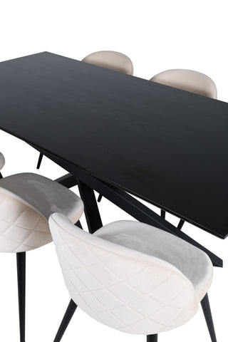Venture Home Piazza Matbord - Svart / Svart Faner+Velvet Stitches Stol - Svart / Beige Velvet_6
