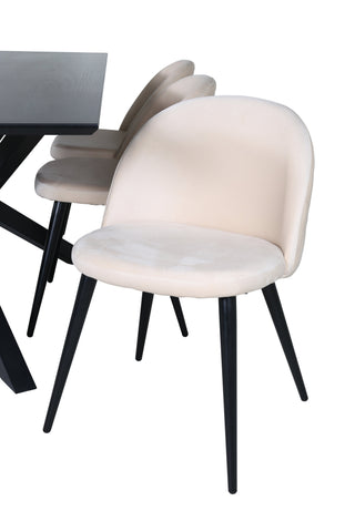 Venture Home Piazza Matbord - Svart / Svart Faner+Velvet Stitches Stol - Svart / Beige Velvet_6