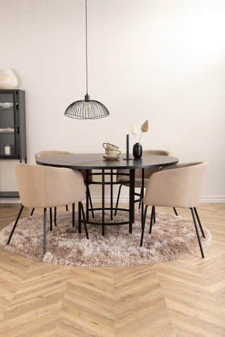 Venture Home Köpenhamn - Matbord runt - Svart / Svart+Berit Stol - Svart / Beige Tyg (Polyesterlinne )_4