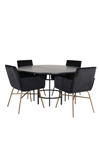 Venture Home Köpenhamn - Matbord runt - Svart / Svart+Petra Stol - Distressed Copper / Black Velvet_4