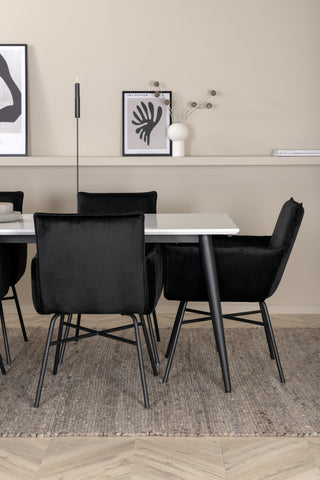 Venture Home Jimmy Matbord - Svart / Vit HPL+Petra Stol - Svart / Svart Sammet_6