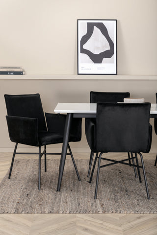 Venture Home Jimmy Matbord - Svart / Vit HPL+Petra Stol - Svart / Svart Sammet_6