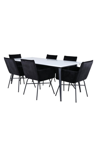 Venture Home Jimmy Matbord - Svart / Vit HPL+Petra Stol - Svart / Svart Sammet_6