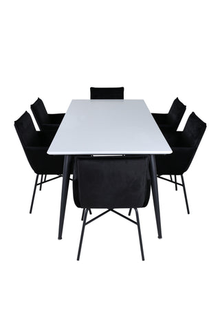 Venture Home Jimmy Matbord - Svart / Vit HPL+Petra Stol - Svart / Svart Sammet_6