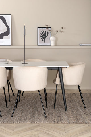 Venture Home Jimmy Matbord - Svart / Vit HPL+Berit Stol - Svart / Beige Sammet_6