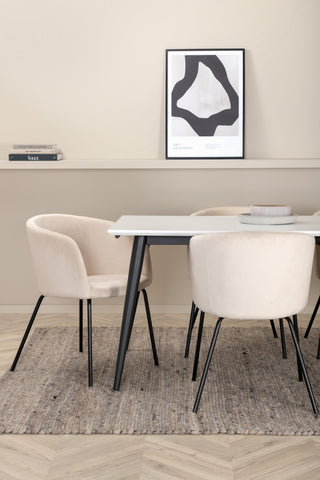 Venture Home Jimmy Matbord - Svart / Vit HPL+Berit Stol - Svart / Beige Sammet_6