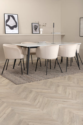 Venture Home Jimmy Matbord - Svart / Vit HPL+Berit Stol - Svart / Beige Sammet_6