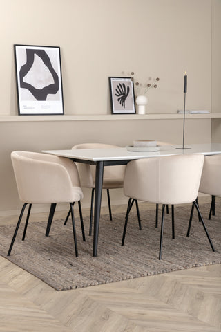 Venture Home Jimmy Matbord - Svart / Vit HPL+Berit Stol - Svart / Beige Sammet_6