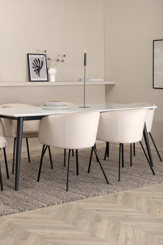 Venture Home Jimmy Matbord - Svart / Vit HPL+Berit Stol - Svart / Beige Sammet_6