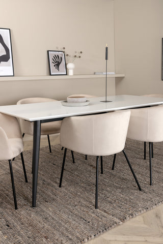 Venture Home Jimmy Matbord - Svart / Vit HPL+Berit Stol - Svart / Beige Sammet_6