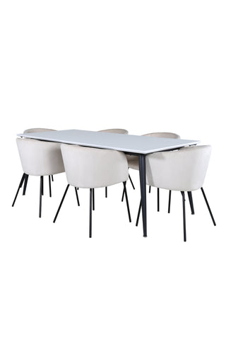 Venture Home Jimmy Matbord - Svart / Vit HPL+Berit Stol - Svart / Beige Sammet_6