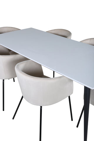 Venture Home Jimmy Matbord - Svart / Vit HPL+Berit Stol - Svart / Beige Sammet_6