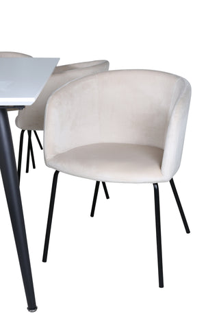 Venture Home Jimmy Matbord - Svart / Vit HPL+Berit Stol - Svart / Beige Sammet_6