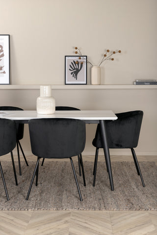 Venture Home Jimmy Matbord - Svart / Vit HPL+Berit Stol - Svart / Svart Sammet_6