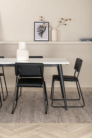 Venture Home Jimmy Matbord - Svart / Vit HPL+Kenth Stol - Svart / Svart PU_6